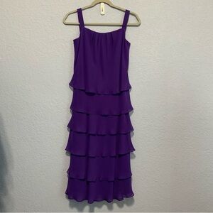 Frascara Purple Tiered Spaghetti Straps Lined Wedding Prom Cocktail Midi Dress
